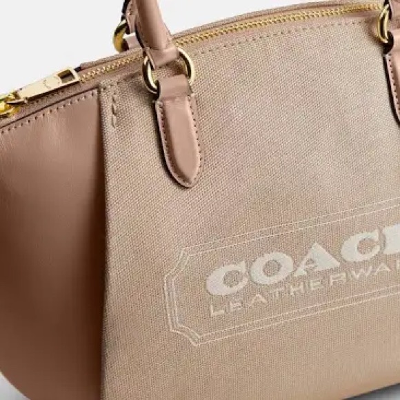 NEW Coach Badge Jacquard Elise Satchel in Chalk Taupe - Picture 4 of 13